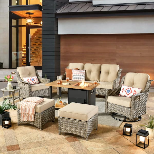 weaxty W Tulip B Gray 7-Piece Wicker Patio Storage Fire Pit ...