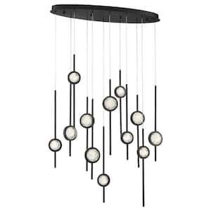 Barletta 68-Watt Integrated LED Black Anodized Aluminum Chandelier with Clear Seeded Glass Shades