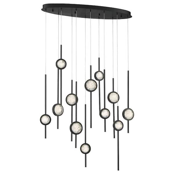Eurofase Barletta 68-Watt Integrated LED Black Anodized Aluminum Chandelier with Clear Seeded Glass Shades