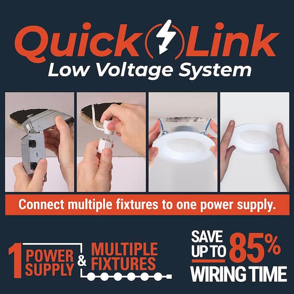 QuickLink Low Voltage, 6 in. Selectable CCT 2700-5000K, 600 Lumens, Recessed Canless LED Accessory Downlight, Dimmable