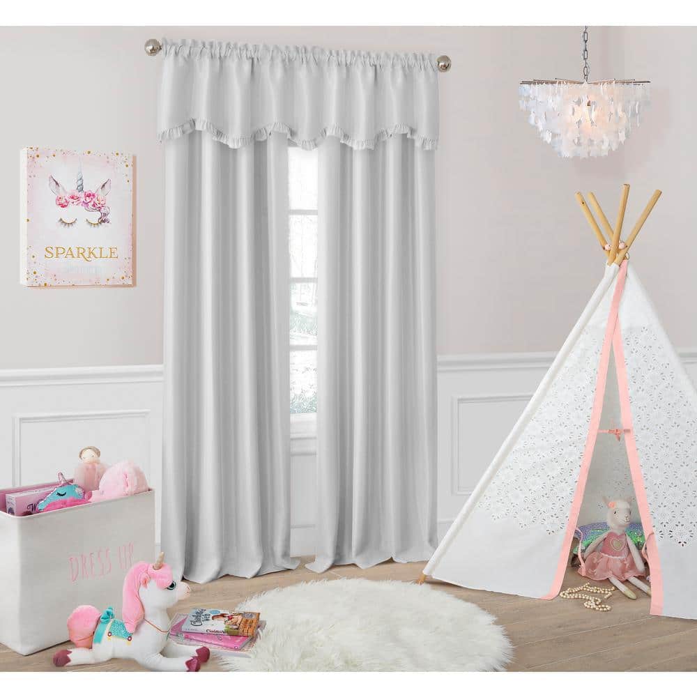 Pearl Gray Faux Silk Blackout Rod Pocket Kids Curtain Panel