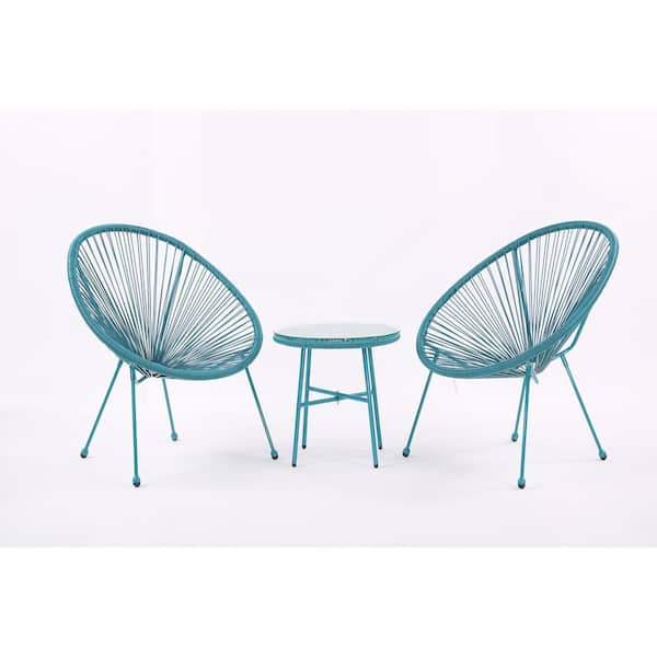 FIROMO 3-Piece PE Rattan Patio Nook Conversation Set with Side Table for Garden, Backyard, Balcony or Poolside (Blue)