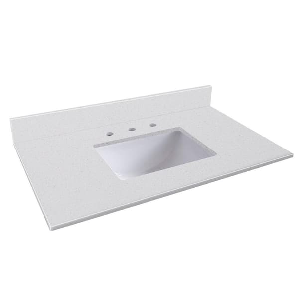 YASINU YN23 24 in. W x 22 in. D Quartz Vanity Top in White with White Rectangle Single Sink