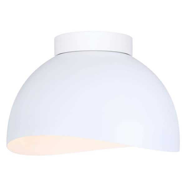 CANARM Henlee 11 in. 1-Light 60-Watt Modern Matte White Flush Mount with Matte White Metal Shade