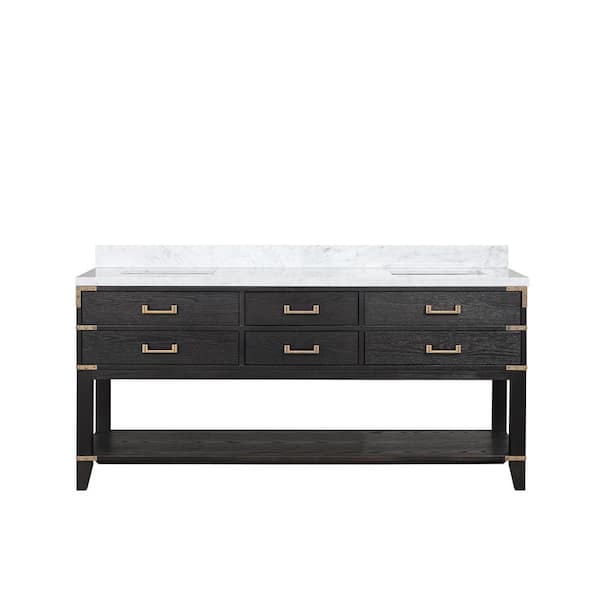 Irvington 72 in W x 22 in D Black Oak Double Bath Vanity and Carrara Marble Top