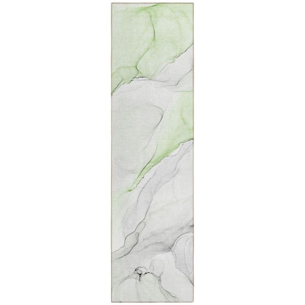 Green 2 ft. x 8 ft. Woven Abstract Polyester Runner Indoor/Outdoor Area Rug