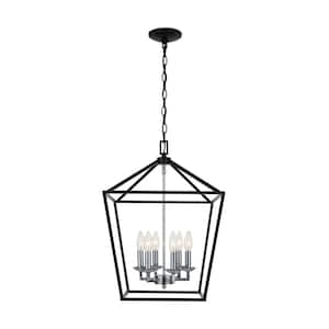 Weyburn 6-Light Black and Polished Chrome Caged Farmhouse Chandelier for Dining Room