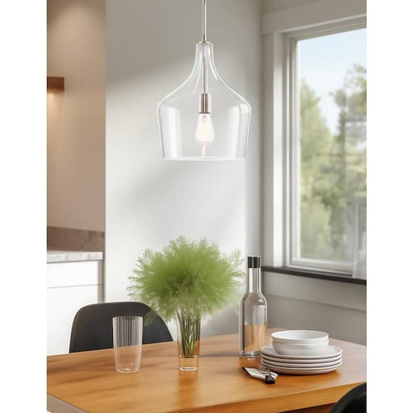 Kira Home Lucy 60-Watt 1-Light Brushed Nickel Modern Pendant Light