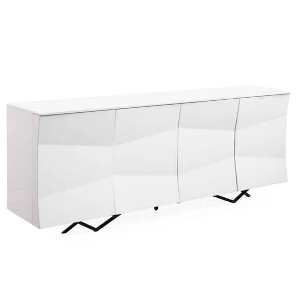 Benjara Gray and White Wood Top 82.7 in. Sideboard with 4-Doors and Wave Design Front