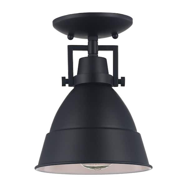 7 in. 1-Light Black Industrial Farmhouse Semi-Flush Mount Ceiling Light Fixture with Metal Shade