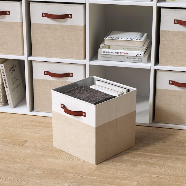 むらぴ　3box Ornavo Home Beige 13 in. x 13 in. x 13 in. Linen Fabric Decorative