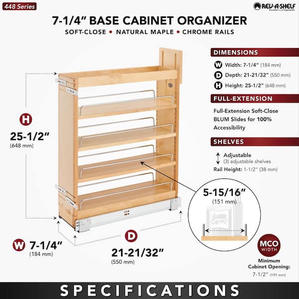 Natural Maple 7.25 in. Pull Out Kitchen Cabinet Organizer Soft-Close
