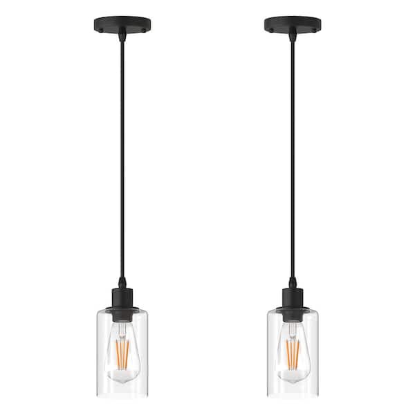 1-Light Modern Matte Black Island Pendant Light Rustic Farmhouse Industrial Hanging Light for Kitchen Dining 2 Pack