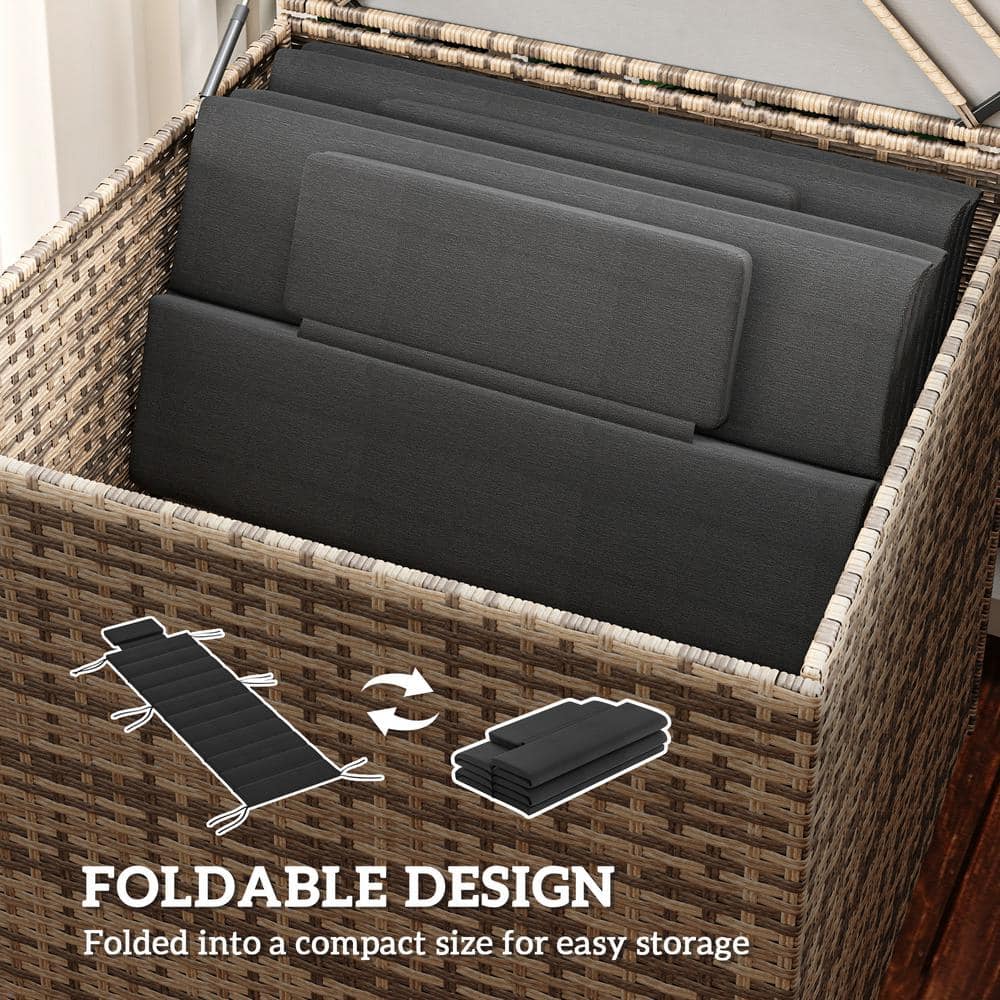 Black Foldable Olefin Chaise Lounge Cushion Set with Headrest