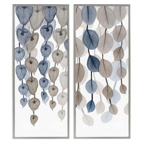 Neutral Opaque Cascading Leaves by Albert Koetsier 2-Piece Gray Framed Giclee Art Print Abstract 30 in. x 13 in.