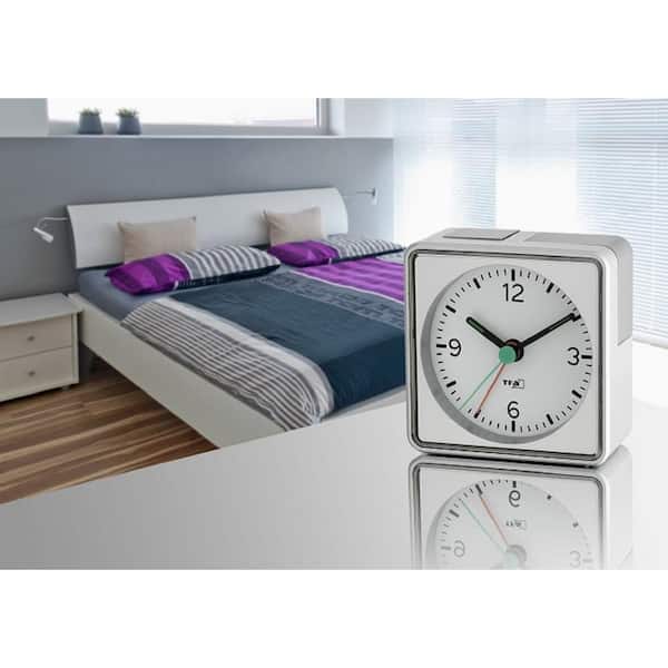 TFA 2.75 in. Square Push-Button Electronic Silver Alarm Clock