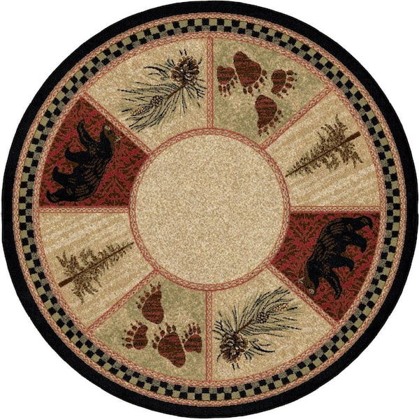 American Destination Cades Cove Multi-Colored 5 ft. Lodge Round Area Rug
