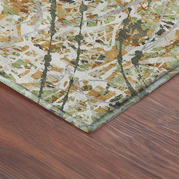 Mayfield Premium Machine Washable Abstract AMF2389 Olive 10 ft. x 14 ft. Area Rug