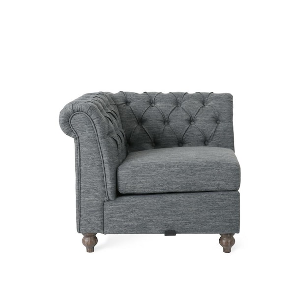Noble House Petes 33 in Armless 1-Piece Fabric Square Corner Sectional Sofa Chair Only in. Charcoal and Dark Brown