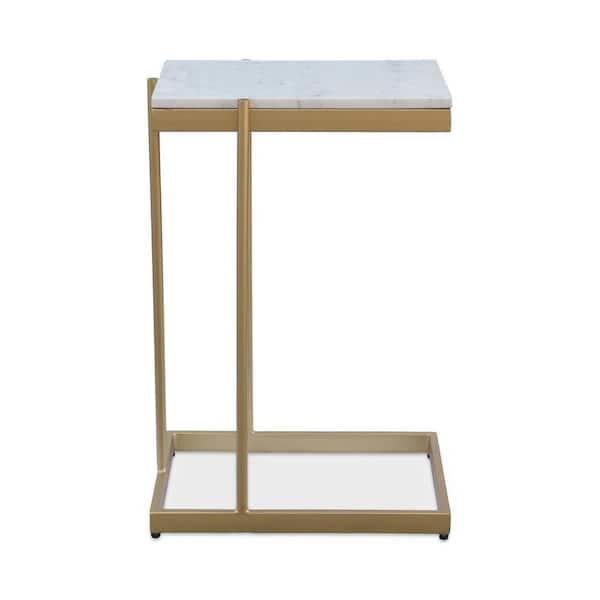 NADAAL STUDIOS Tate 16.5 in. White Marble Square Accent Table with Gold-Finished Iron Base