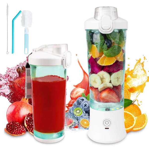 Single Speed White Portable Immersion Blender for Shakes and Smoothies with 6 Blades, Lid for Home, Gym, Travel, Office