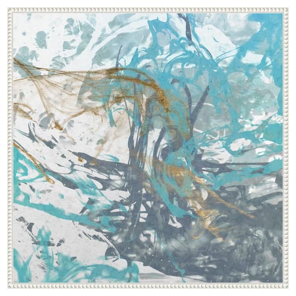 Amanti Art Blue Sea Foam I by Alonzo Saunders 30 in. W x 30 in. H. Canvas Wall Art Print Framed in White