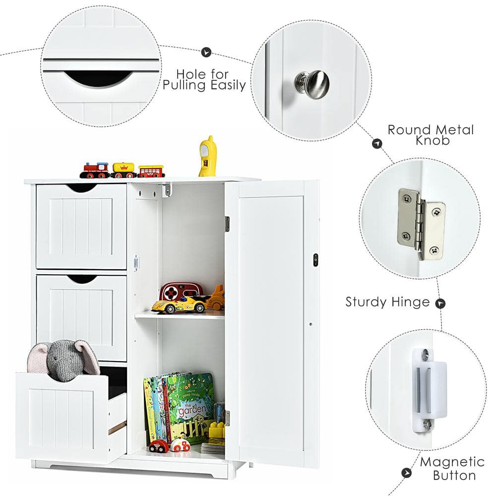 Abilene White Framed Bath Cabinet with Adjustable Shelving and 3 Drawers