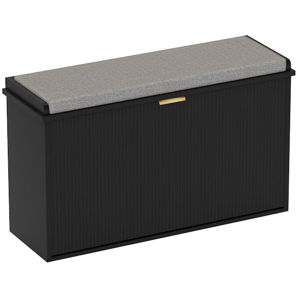 Shoe Storage Bench with Padded Seat Cushion and Flip-Drawer, Entryway Bench, Shoe Cabinet for 8-Shoes in Black