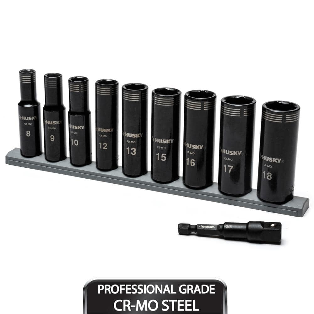Husky 3 8 in. Drive Thin Wall Metric Deep Metric 6 Point Impact Socket Set 10 Piece H3DHYBMM10PC The Home Depot
