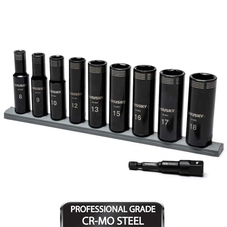 Husky 3/8 in. Drive Thin Wall Metric Deep Metric 6-Point Impact Socket Set (10-Piece)
