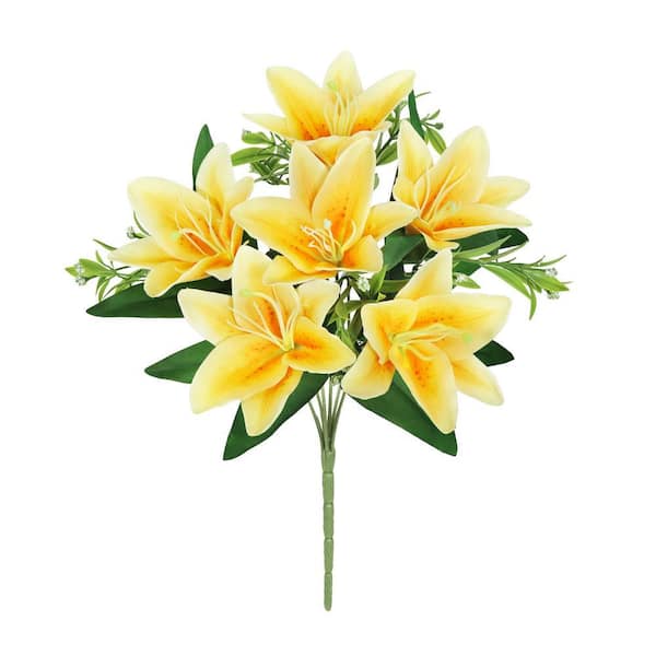 LIVING LUXURY 13 in. Yellow Artificial Stargazer Lily Flower Stem