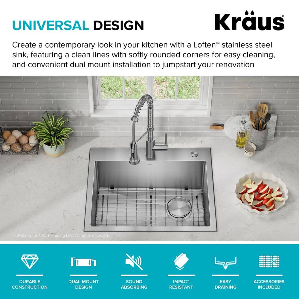 25-Inch Satin Stainless Steel Single Bowl Drop-In Kitchen Sink Set