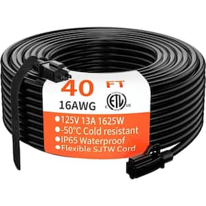 40 ft. 16/3 Gauge Flexible Cold-Resistant Indoor/Outdoor Extension Cord with 3 prong Heavy-Duty Electric Cord in Black