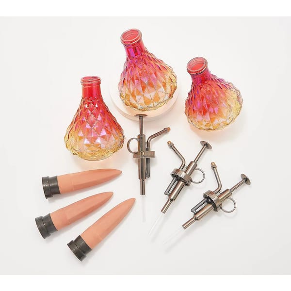 Evergreen Pink and Orange Iridescent Glass Watering Globe w Coordinated Mister (Set of 9)