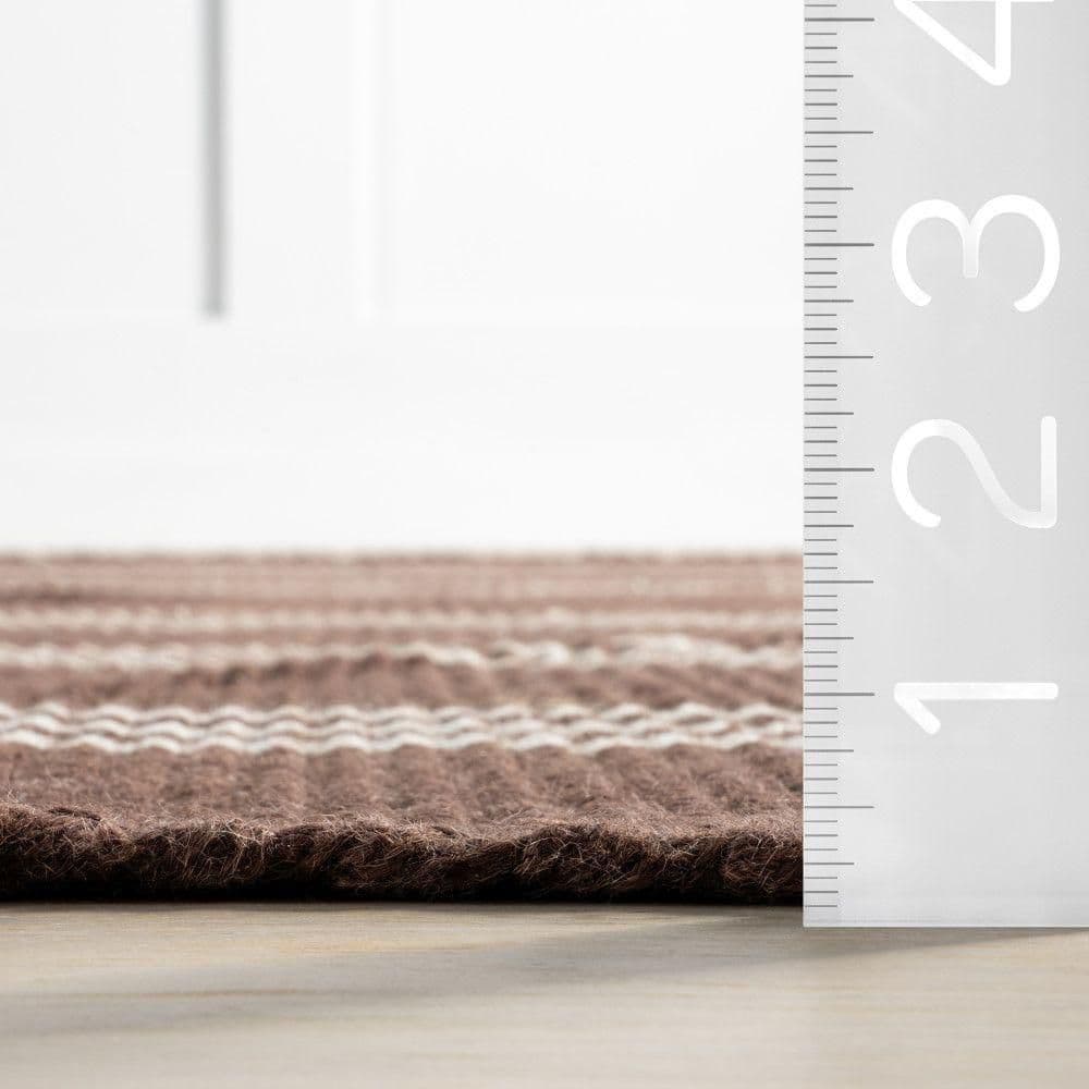 Handmade Dark Brown Wool Striped 10' x 14' Area Rug