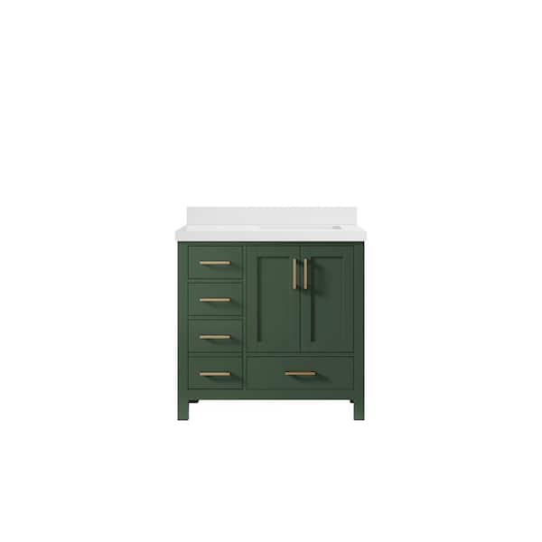 Willow Collections Malibu 36 in. W x 22 in. D x 36 in. H Right Offset Sink Bath Vanity in Lafayette Green with 2 in. White Quartz Top