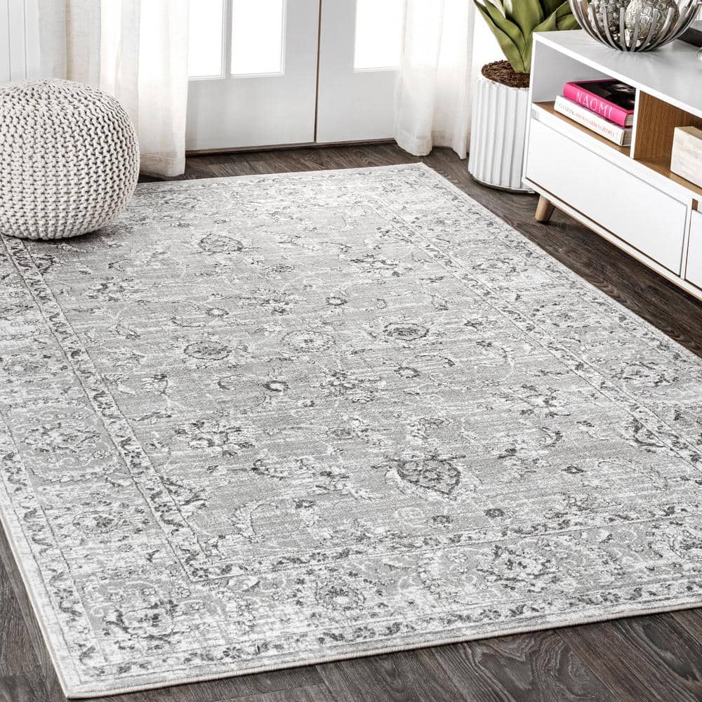 Light Grey Rectangular 8' x 10' Synthetic Persian Area Rug