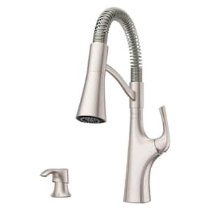 Ladera Culinary 1-Handle Pull Down Sprayer Kitchen Faucet with Deck Plate and Soap Disp. in Spot Defense Stainless Steel
