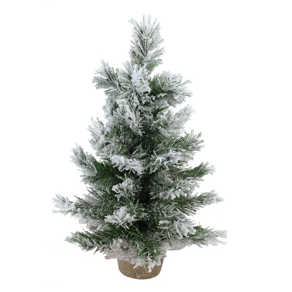 18 in. Flocked Pine Medium Artificial Christmas Tree in Burlap Base-Unlit