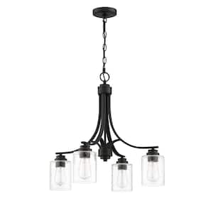 Bolden 4-Light Flat Black Finish with Seeded Glass Transitional Chandelier for Kitchen/Dining/Foyer, No Bulbs Included