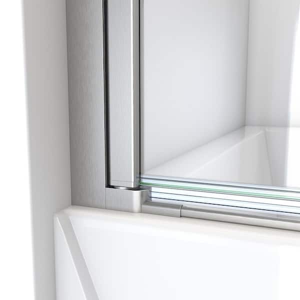 Bootz Industries - Maui 34 in. W x 58 in. H Frameless Pivot Tub Door in Brushed Nickel with Clear Glass