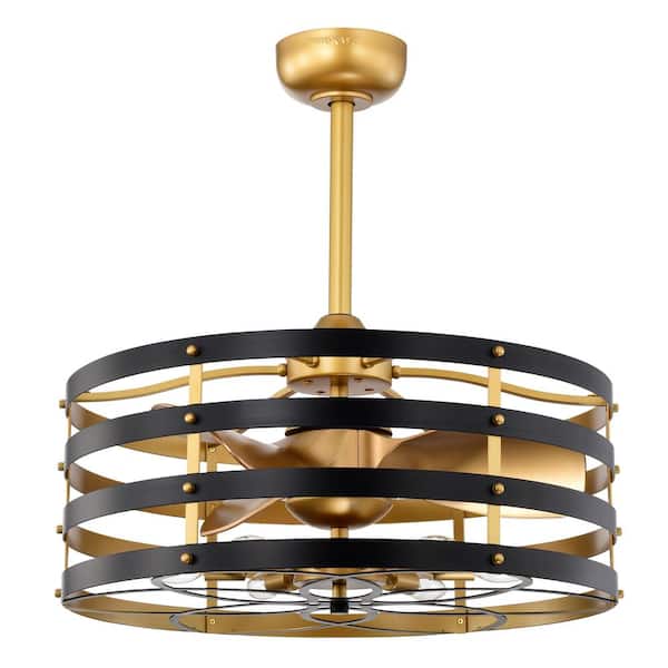 Warehouse of Tiffany Ofra 24.6 in. Indoor Black and Gold Ceiling Fan with Light Kit and Remote Included