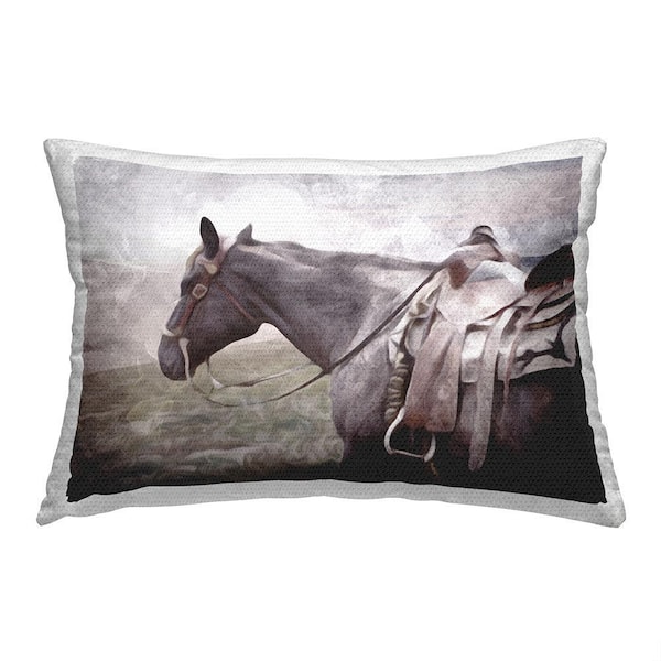 Horse with Saddle Brown Rectangular Outdoor Throw Pillow