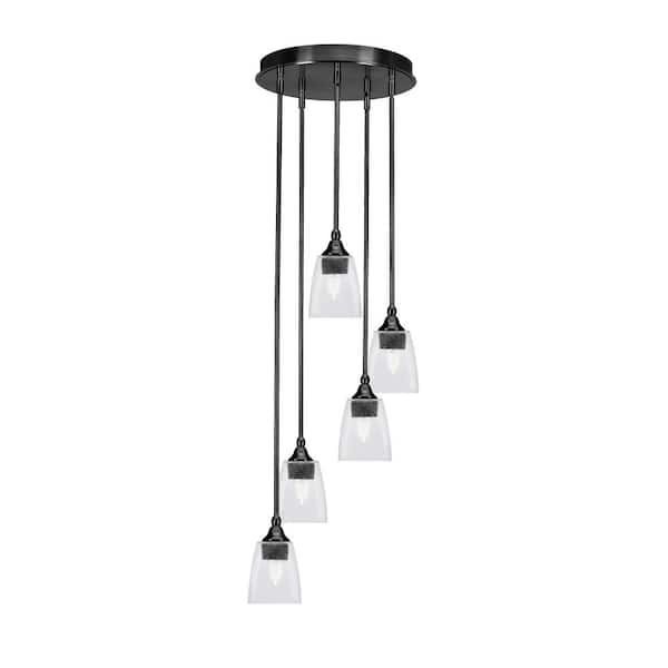 Unbranded Villa 5 Light Matte Black Pendant, Cluster Pendant Light with 4.5 in. Clear Bubble Glass Shades, No Bulbs Included