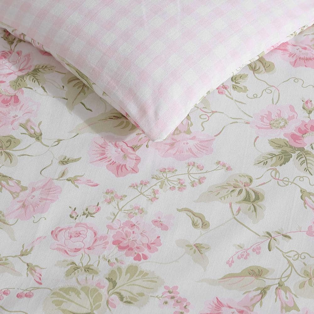 Pink Floral Cotton Full Reversible Bedspread Set