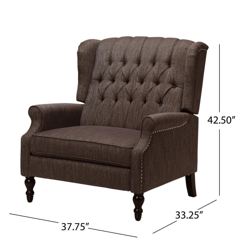 Brown Tufted Wingback Oversized Recliner with Nailhead Trim