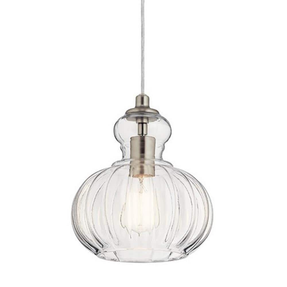Riviera Brushed Nickel Mini Pendant with Clear Ribbed Glass