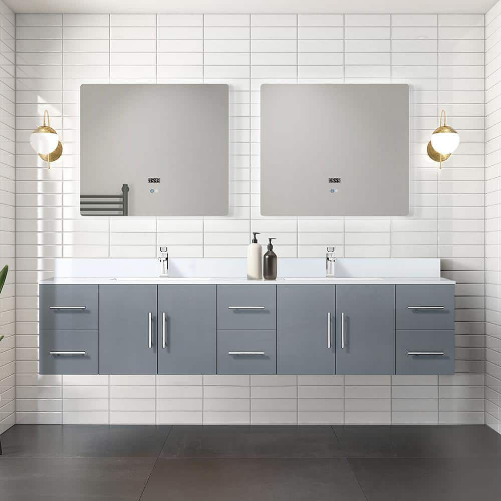 Geneva 84 in. W x 22 in. D Dark Grey Double Bath Vanity, White Quartz Top, and 36 in. LED Mirrors -  Lexora, LVG84DB210