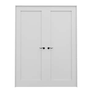 56 in. x 80 in. Paneled Blank 1-Lite White Solid Core MDF Universal Handed Double Prehung French Door with Assemble Jamb
