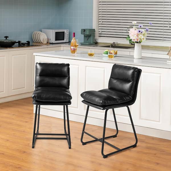 37.50 in. H Modern Black Thick Leatherette Counter Stool with Metal Legs (set of 2)